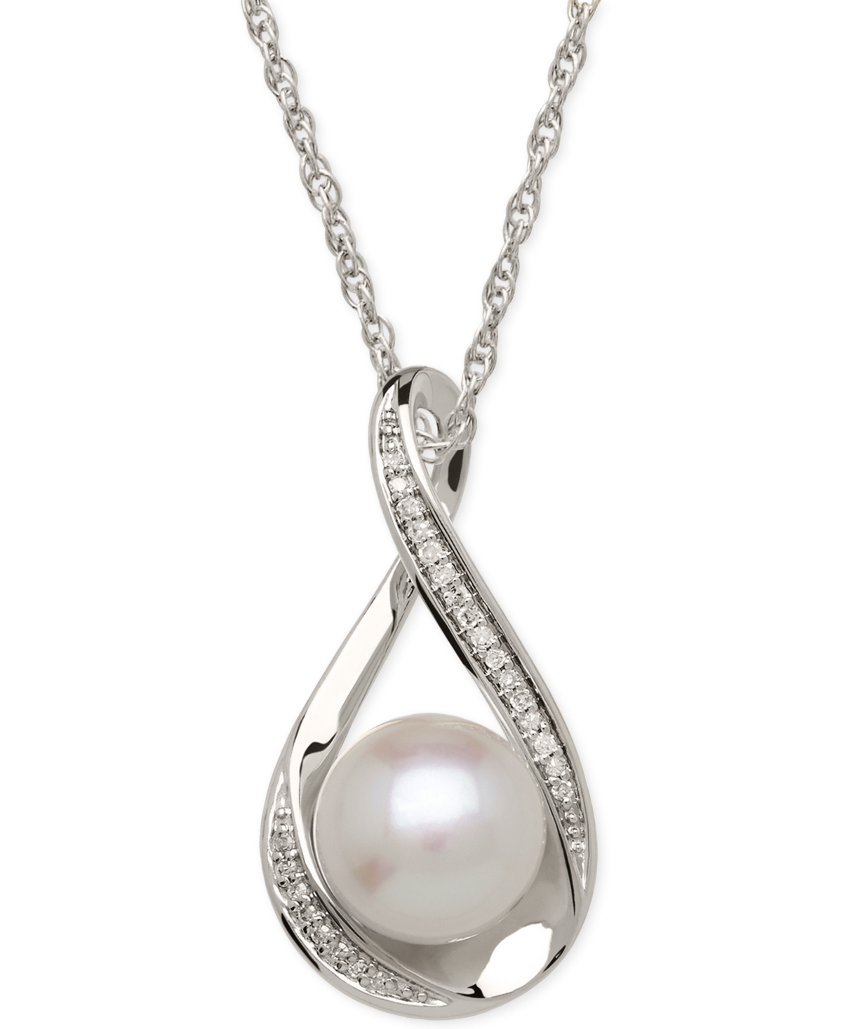 Cultured Freshwater Pearl (9mm) and Diamond Accent Pendant 18" Necklace in 14k Gold - Gold