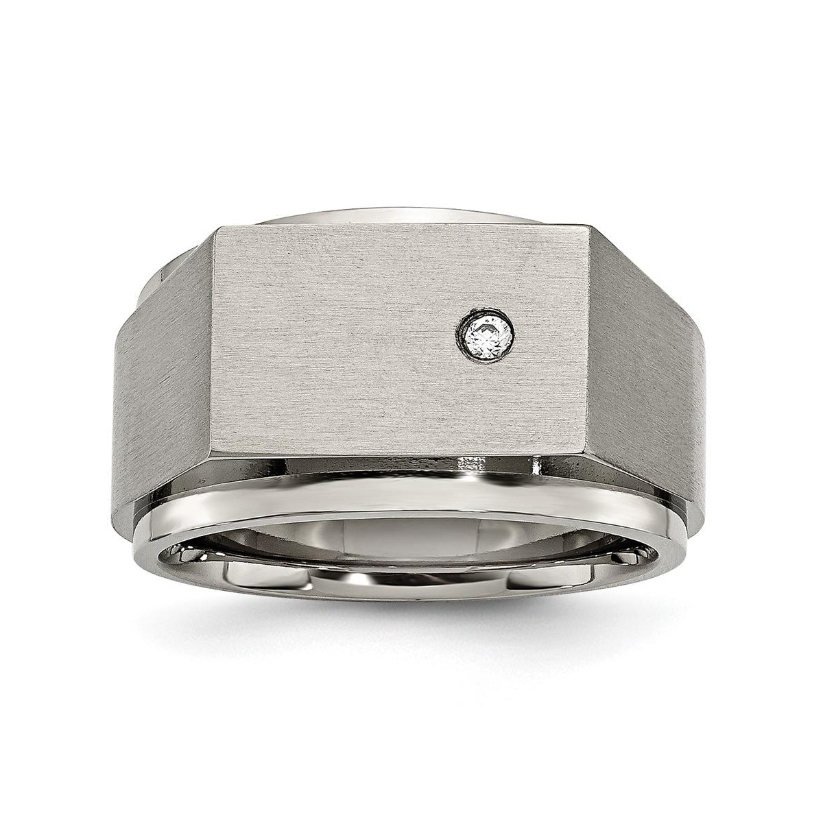Titanium Brushed and Polished Cz Square Signet Ring - Grey