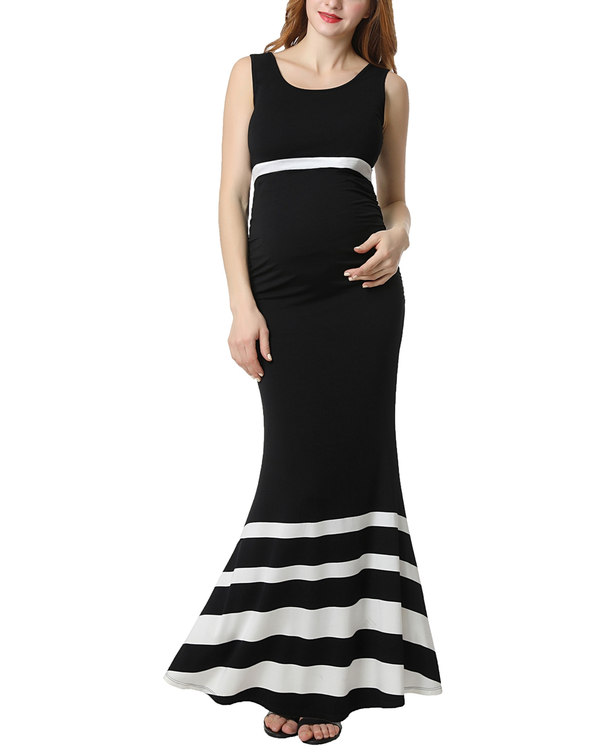 kimi + kai Maternity Colorblock Mermaid Maxi Dress - Black/white