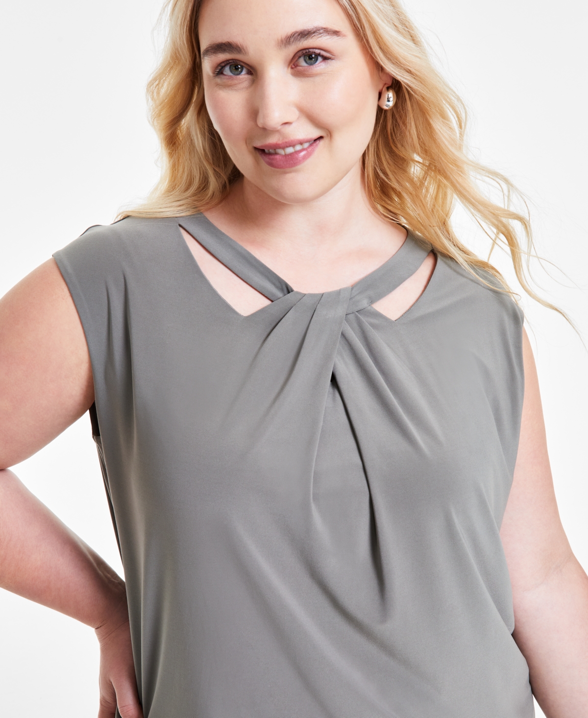 Kasper Plus Size Twist-Neck Sleeveless Blouse