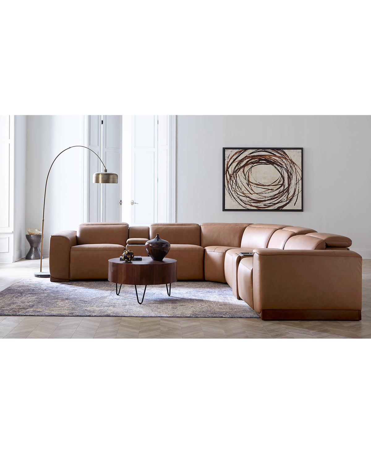 MACY'S LOVRO 6-PC. LEATHER SECTIONAL WITH 3 POWER MOTION CHAIRS & 1 CONSOLE, CREATED FOR MACY'S 