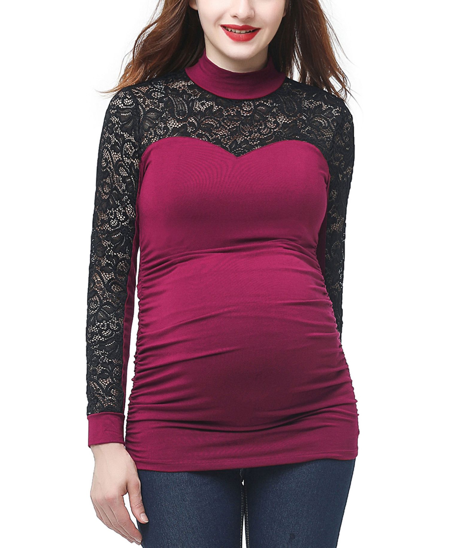 Women's Mock Neck Lace Trim Top