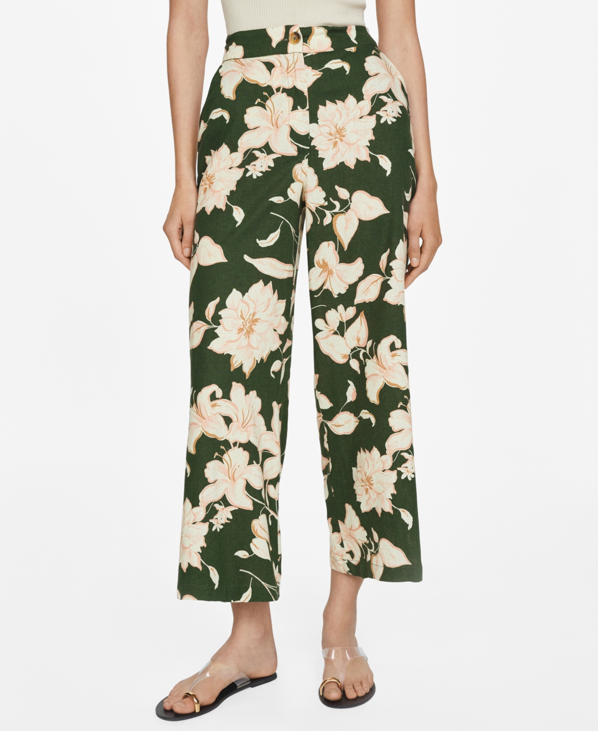 Women's Flower Print Pants - Green