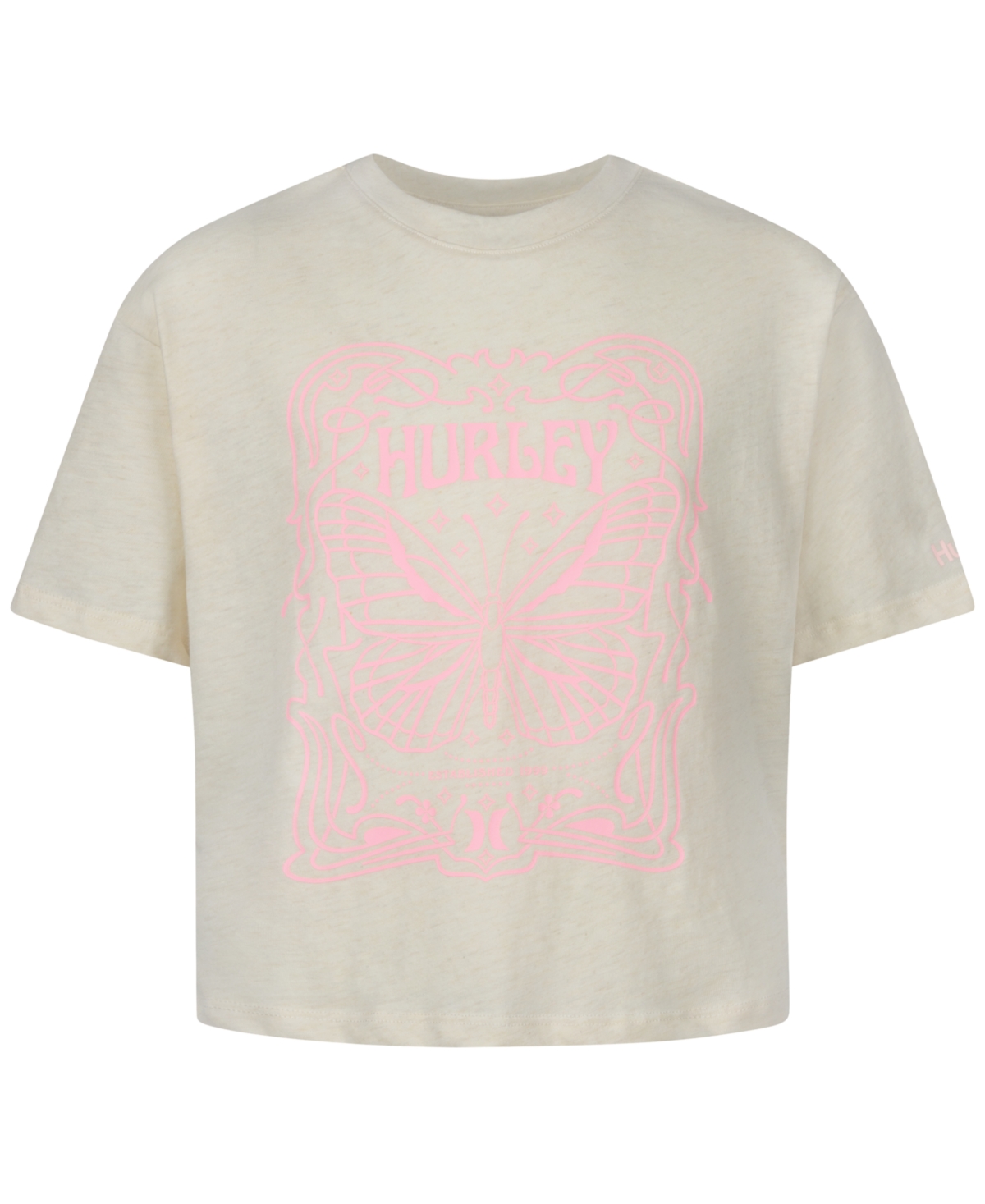 Shop Hurley Big Girls Mariposa Logo Graphic T-shirt In Marshmallow Heather