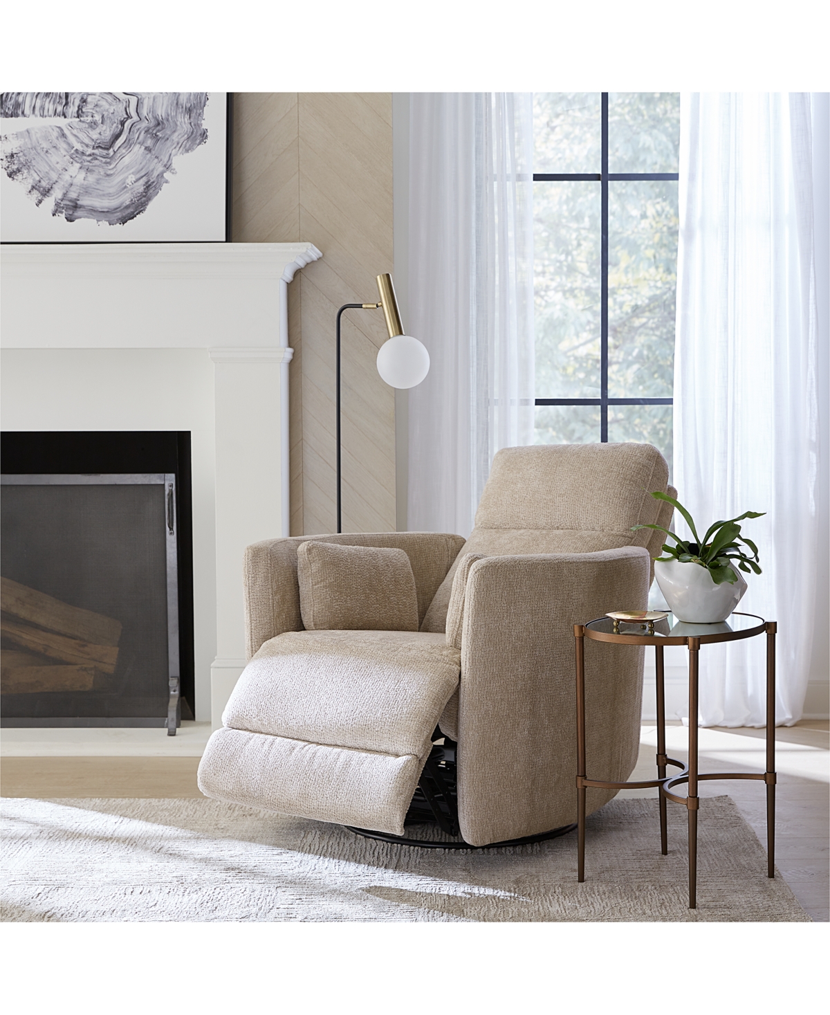 Macy's Gardley 38" Fabric Power Swivel Recliner, Created For  In Fog