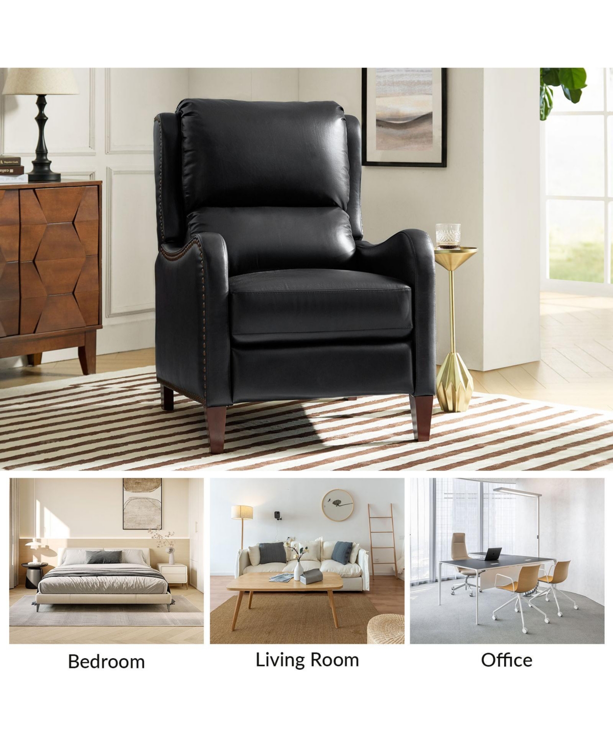 Leather Pushback Recliner chair with Adjustable Backrest for Livingroom