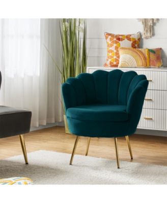 Modern Velvet Barrel Chair with Channel Tufted Back
