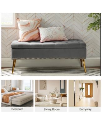 Kajana Transitional Velvet Upholstered Flip Top Storage Bench