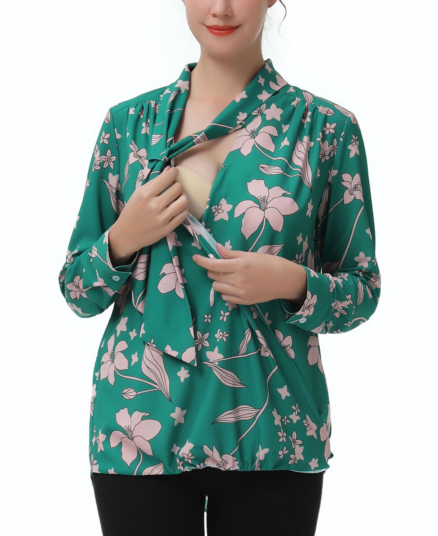 Женская блузка kimi + kai Maternity Tie Neck Nursing Blouse, цвет: Разноцветный — фото 3