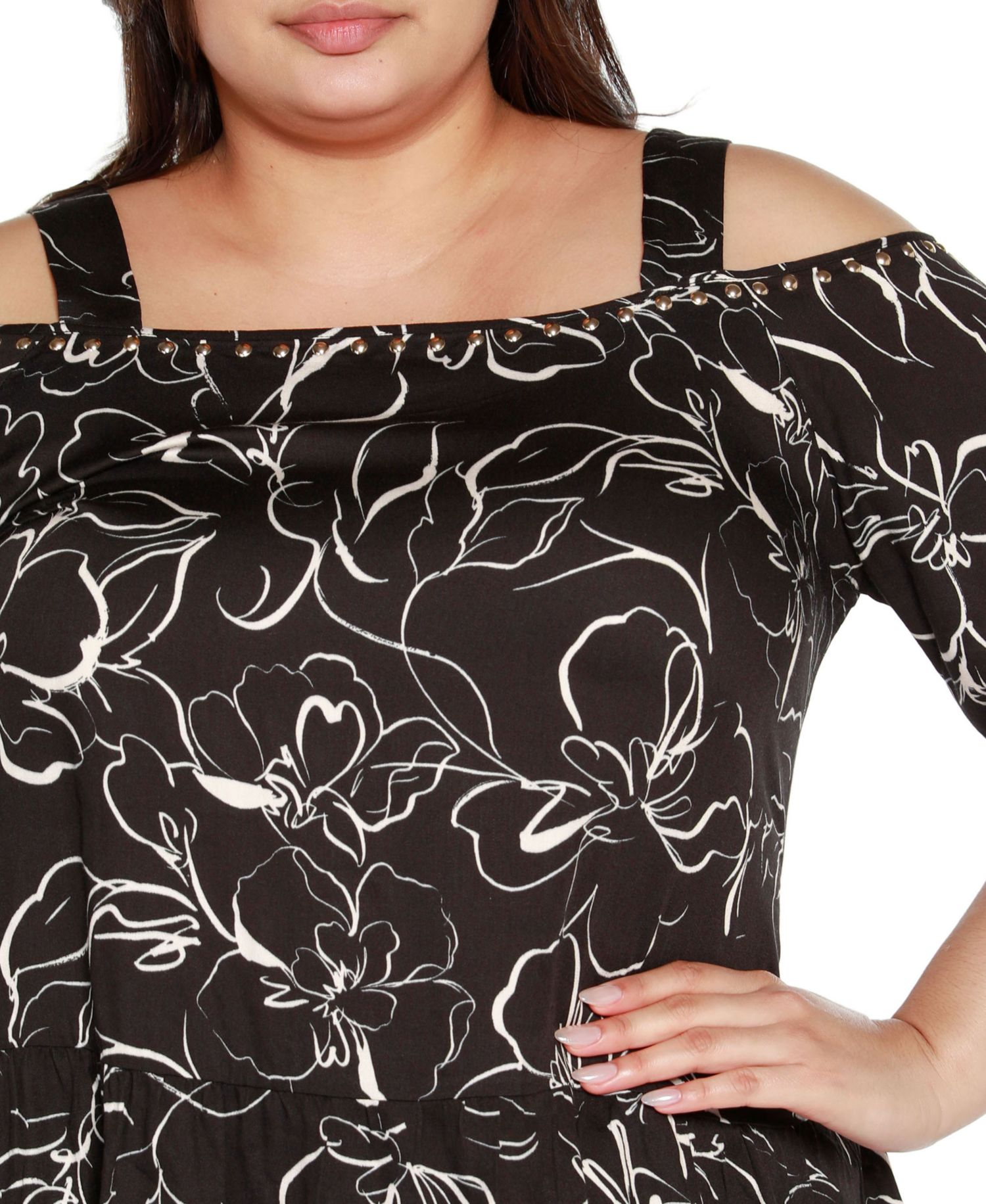 Black Label Plus Size Embellished Cold Shoulder Top