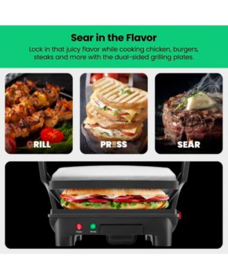 Electric Panini Press & Grill w/ Non Stick Plates, Opens Flat