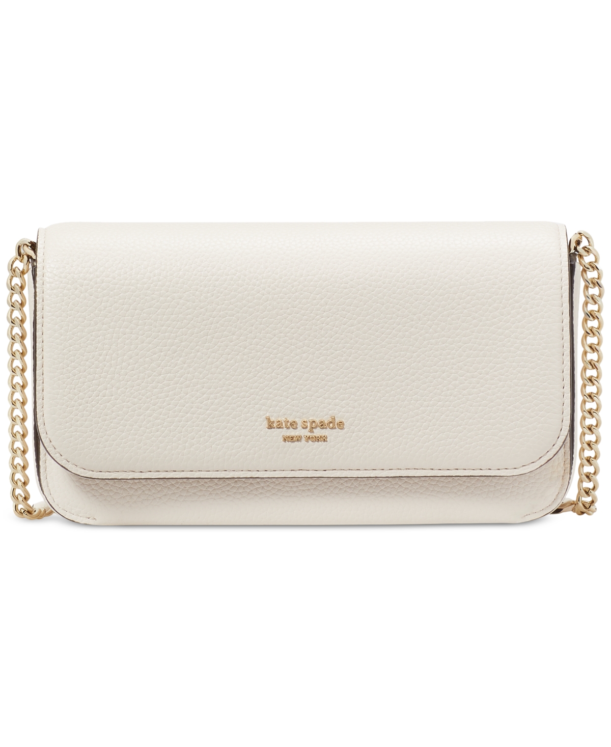 Shop Kate Spade Ava Pebbled Leather Flap Chain Wallet In Parchment.
