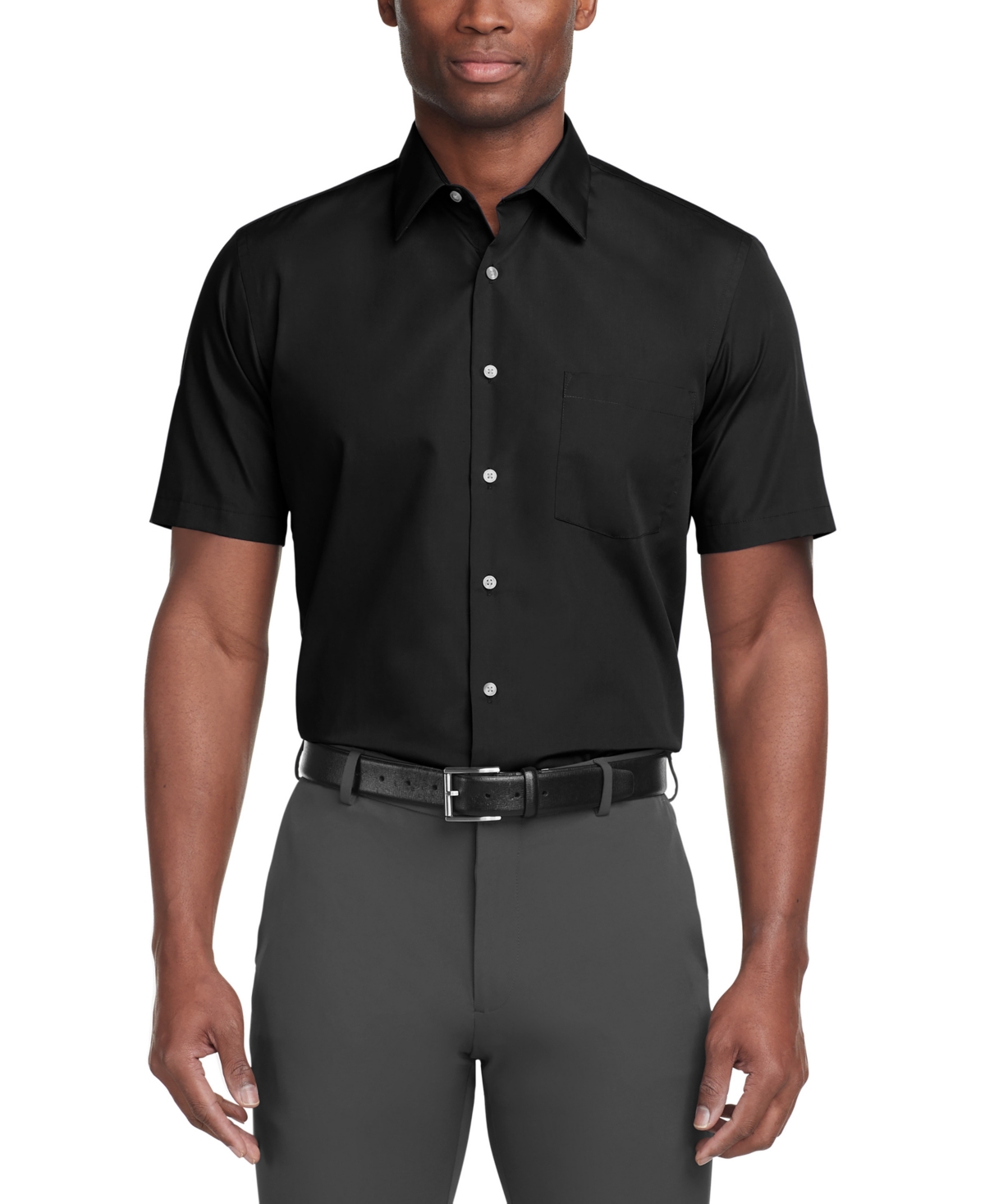 Van Heusen Poplin Solid Short-sleeve Dress Shirt In Black