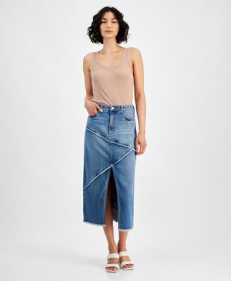 And Now This - Women's Seamed Denim Midi Skirt