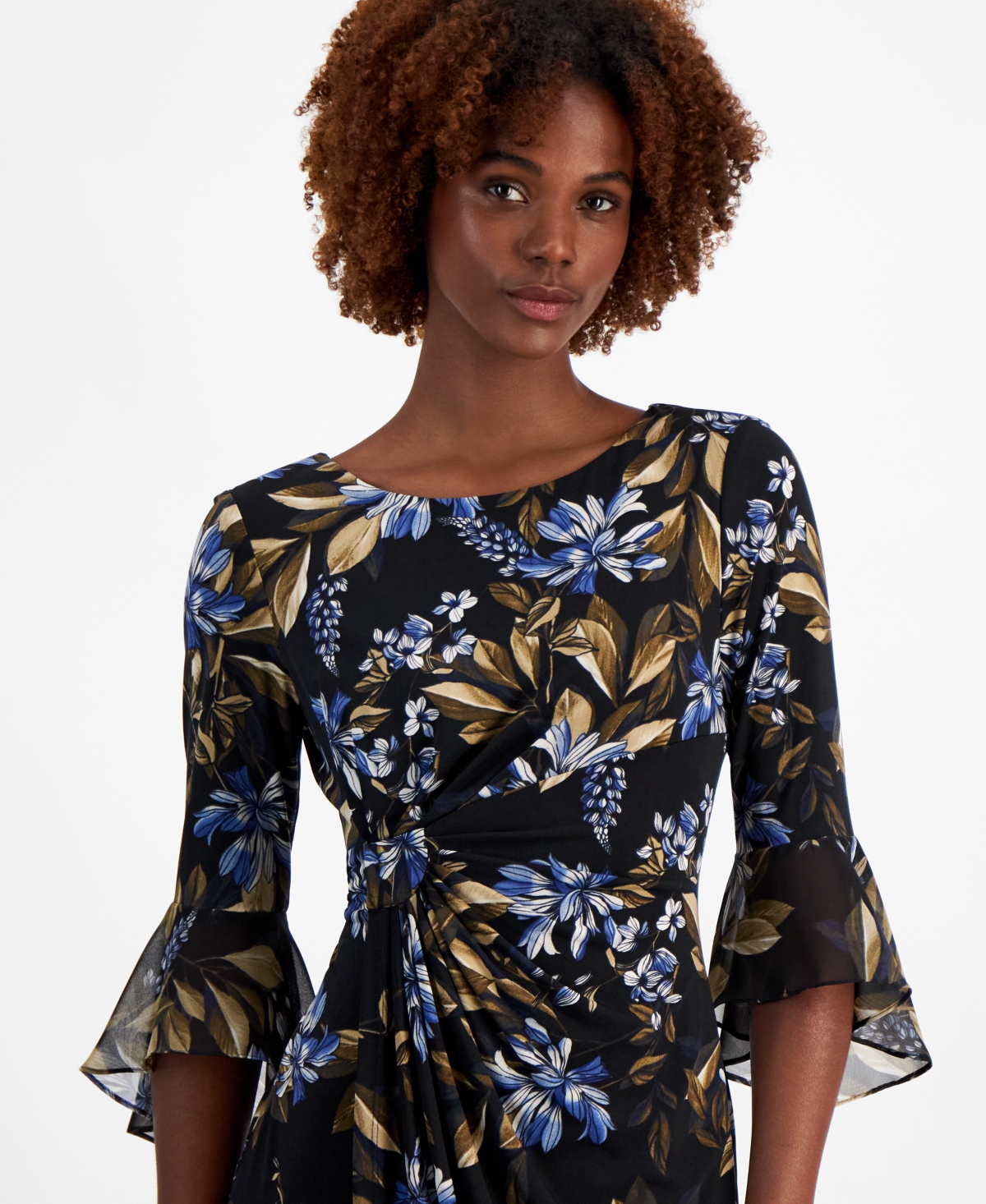 Connected Petite Printed Side Tab Sheath Dress -blue