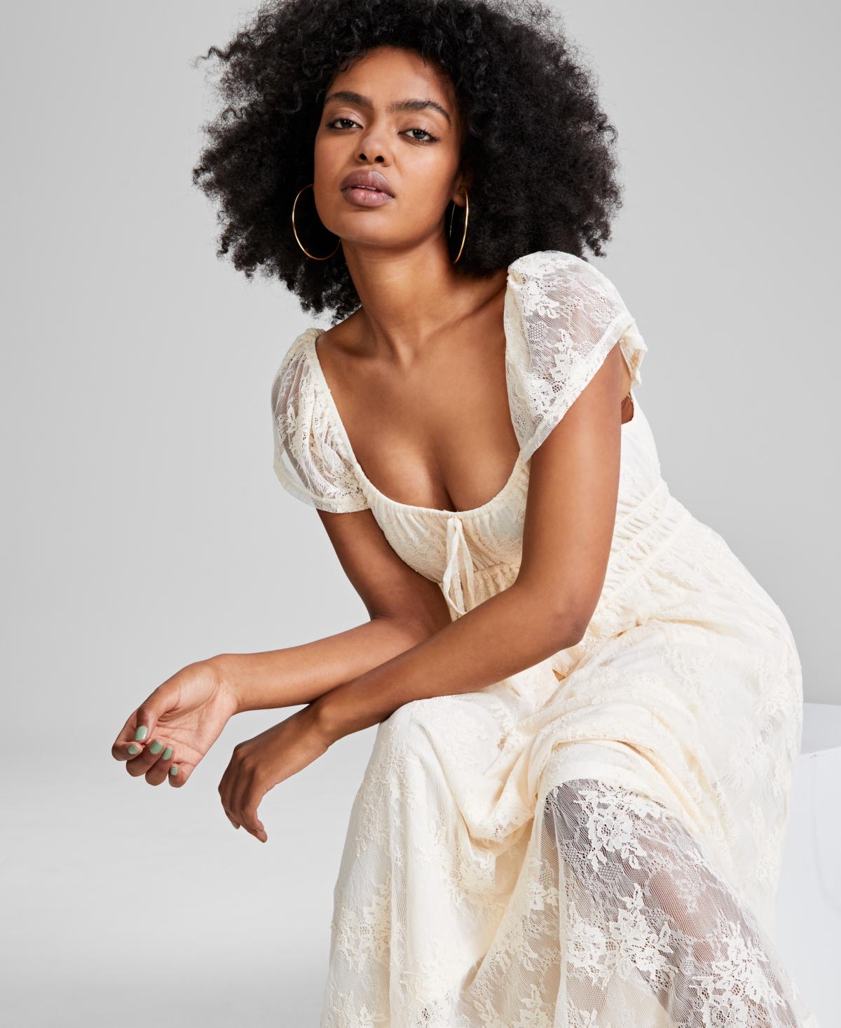 And Now This Women's Scoop-Neck Ruffle-Sleeve Maxi Lace Dress, Created for Macy's