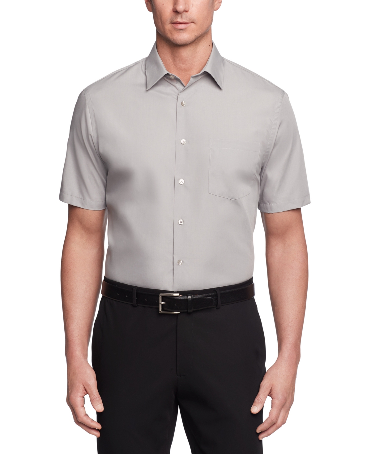 Shop Van Heusen Poplin Solid Short-sleeve Dress Shirt In Grey Stone
