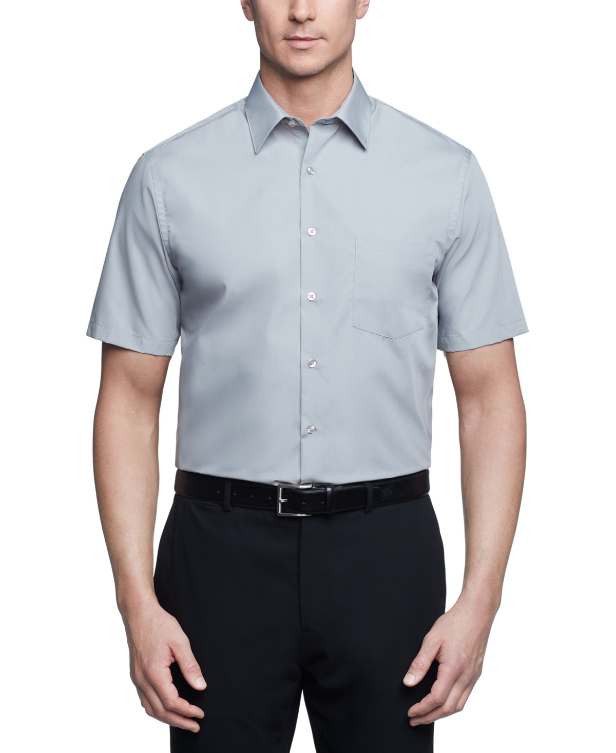 Van Heusen Poplin Solid Short-sleeve Dress Shirt In Grey