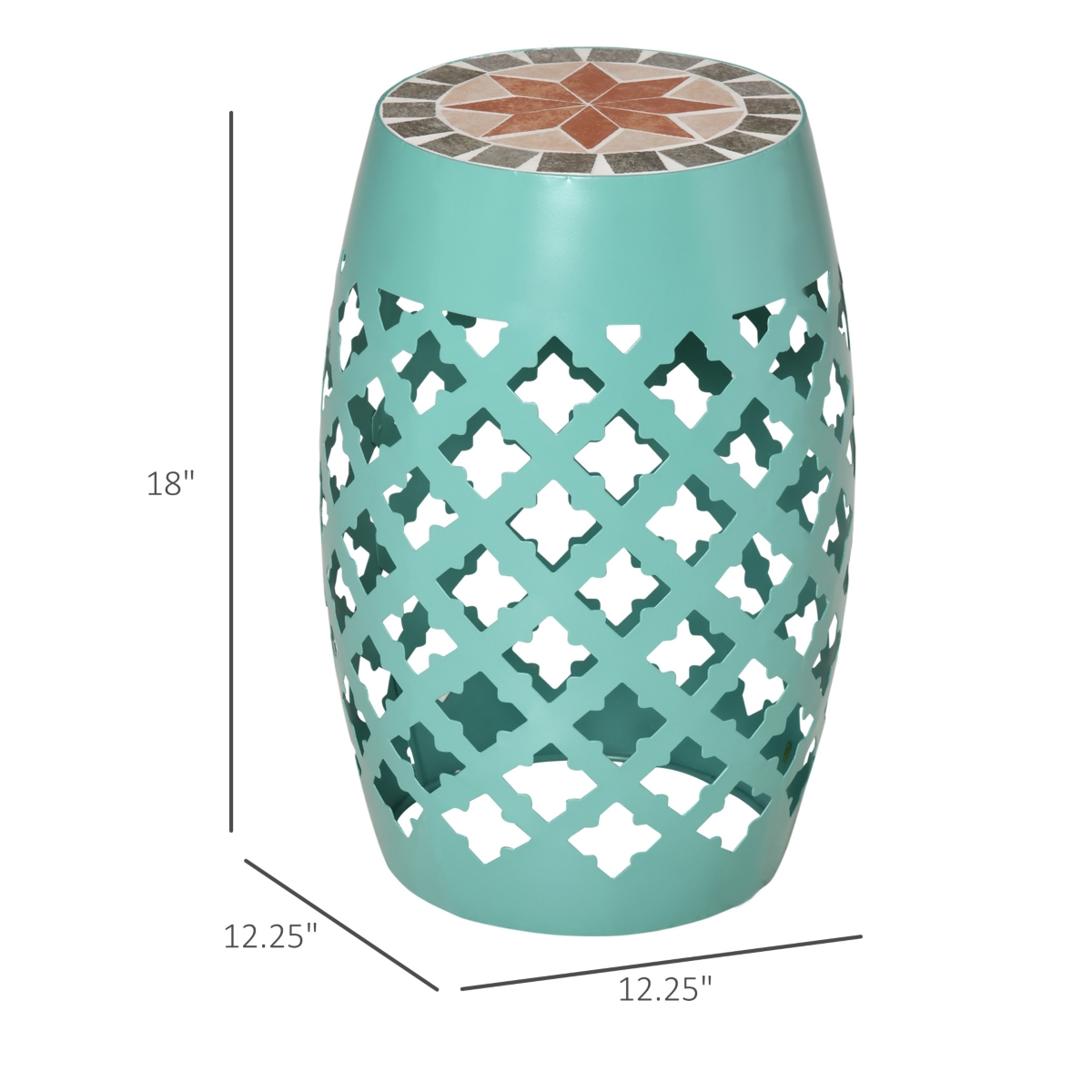 Outsunny Patio Round Stool Outdoor Footstool Mosaic Side Table Plant Stand,- Blue
