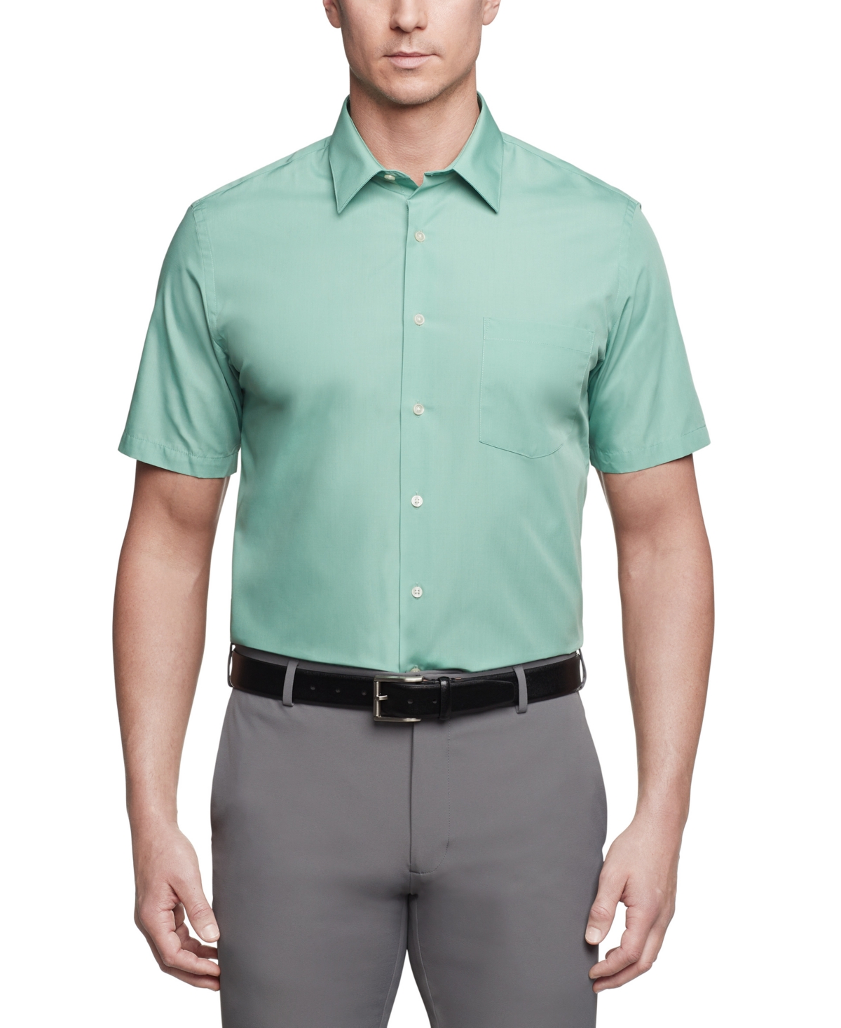 Van Heusen Poplin Solid Short-sleeve Dress Shirt In Leaf