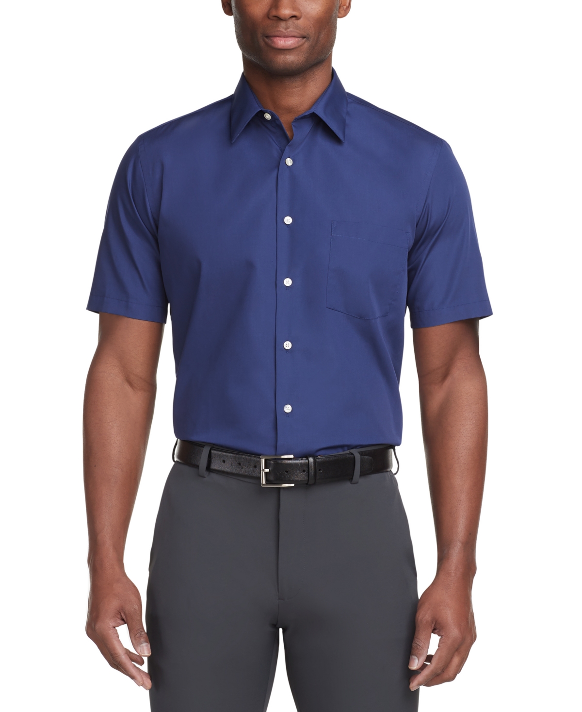 Shop Van Heusen Poplin Solid Short-sleeve Dress Shirt In Pacific Blue