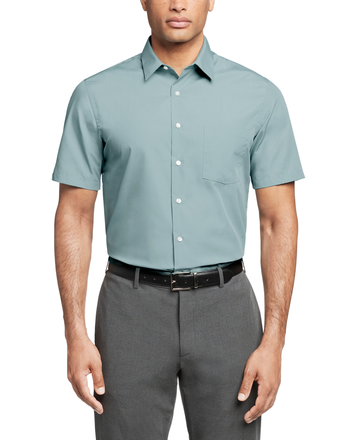 Shop Van Heusen Poplin Solid Short-sleeve Dress Shirt In Ocean Mist