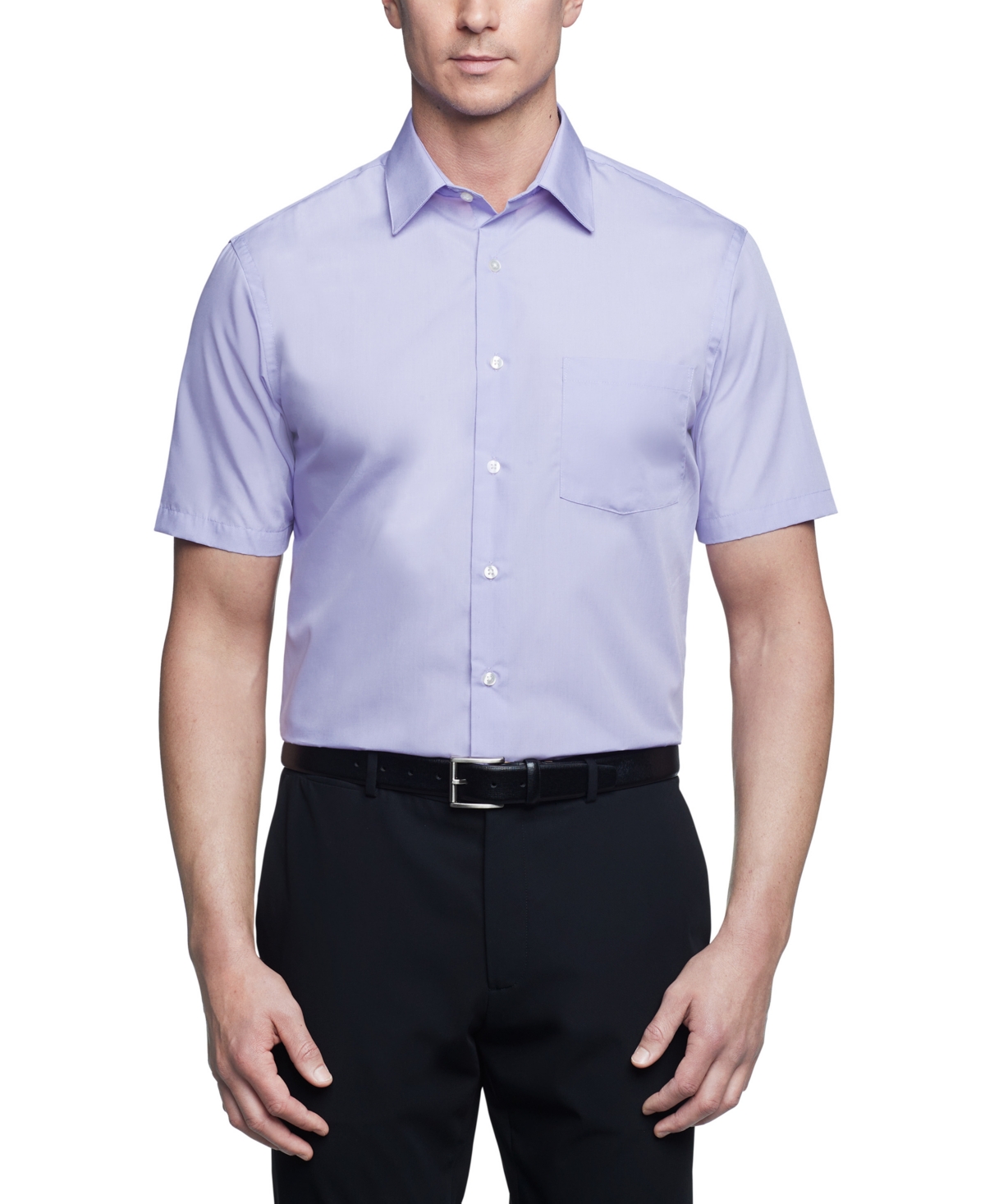 Van Heusen Poplin Solid Short-sleeve Dress Shirt In Lavender