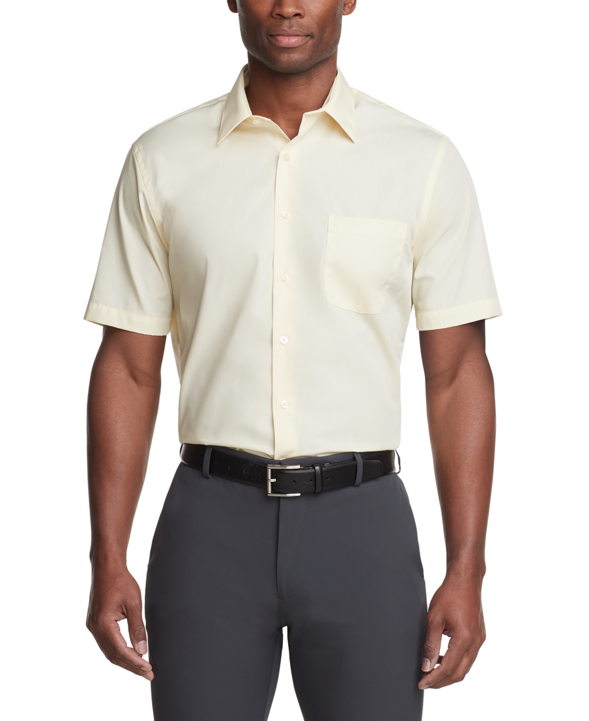 Van Heusen Poplin Solid Short-sleeve Dress Shirt In Light Maize