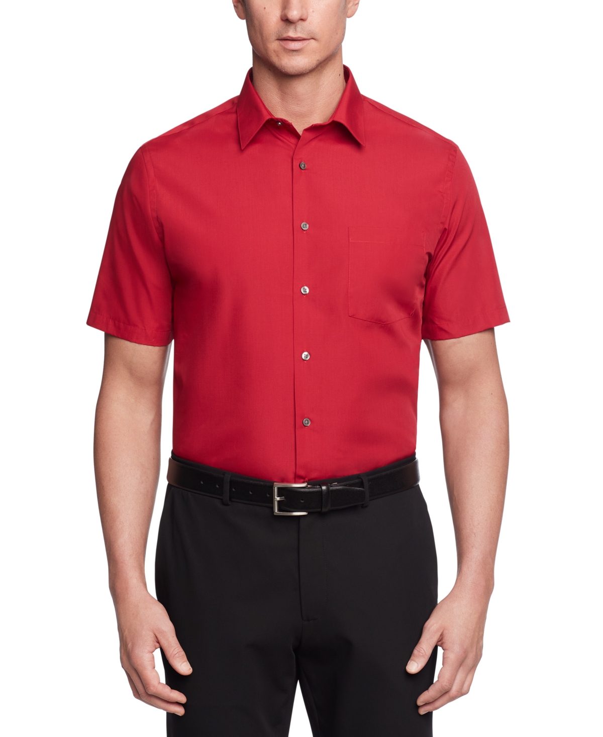Shop Van Heusen Poplin Solid Short-sleeve Dress Shirt In Flame