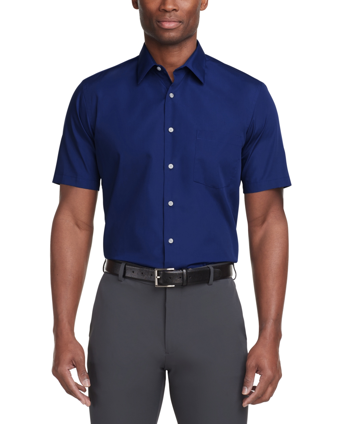 Shop Van Heusen Poplin Solid Short-sleeve Dress Shirt In Pacifico