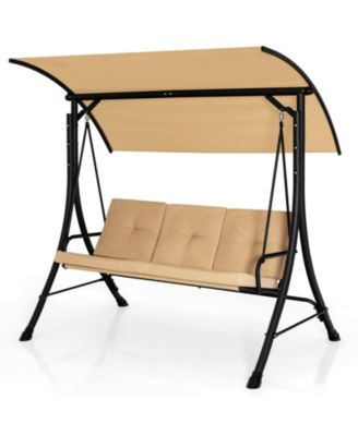 3-Seat Outdoor Porch Swing with Adjustable Canopy and Padded Cushions