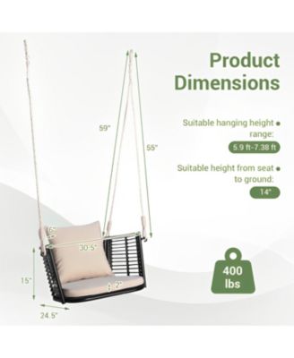 Single Person Hanging Seat with Woven Rattan Backrest for Backyard