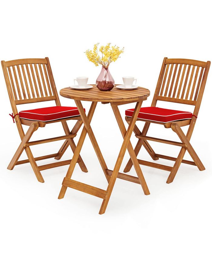 SUGIFT 3 Pieces Patio Folding Bistro Set with Padded Cushion and Round ...