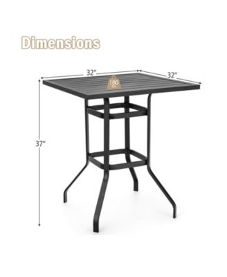 32 Inches Outdoor Steel Square Bar Table with Powder-Coated Tabletop
