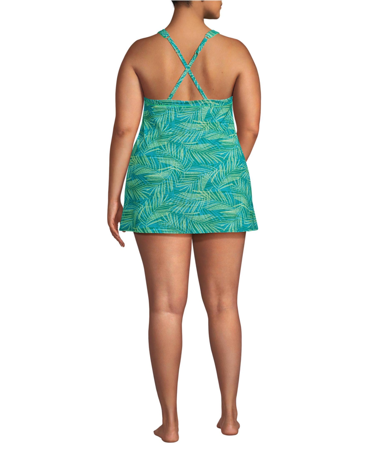Lands' End Plus Size Chlorine Resistant High Neck Swim Dress One Piece Swimsuit