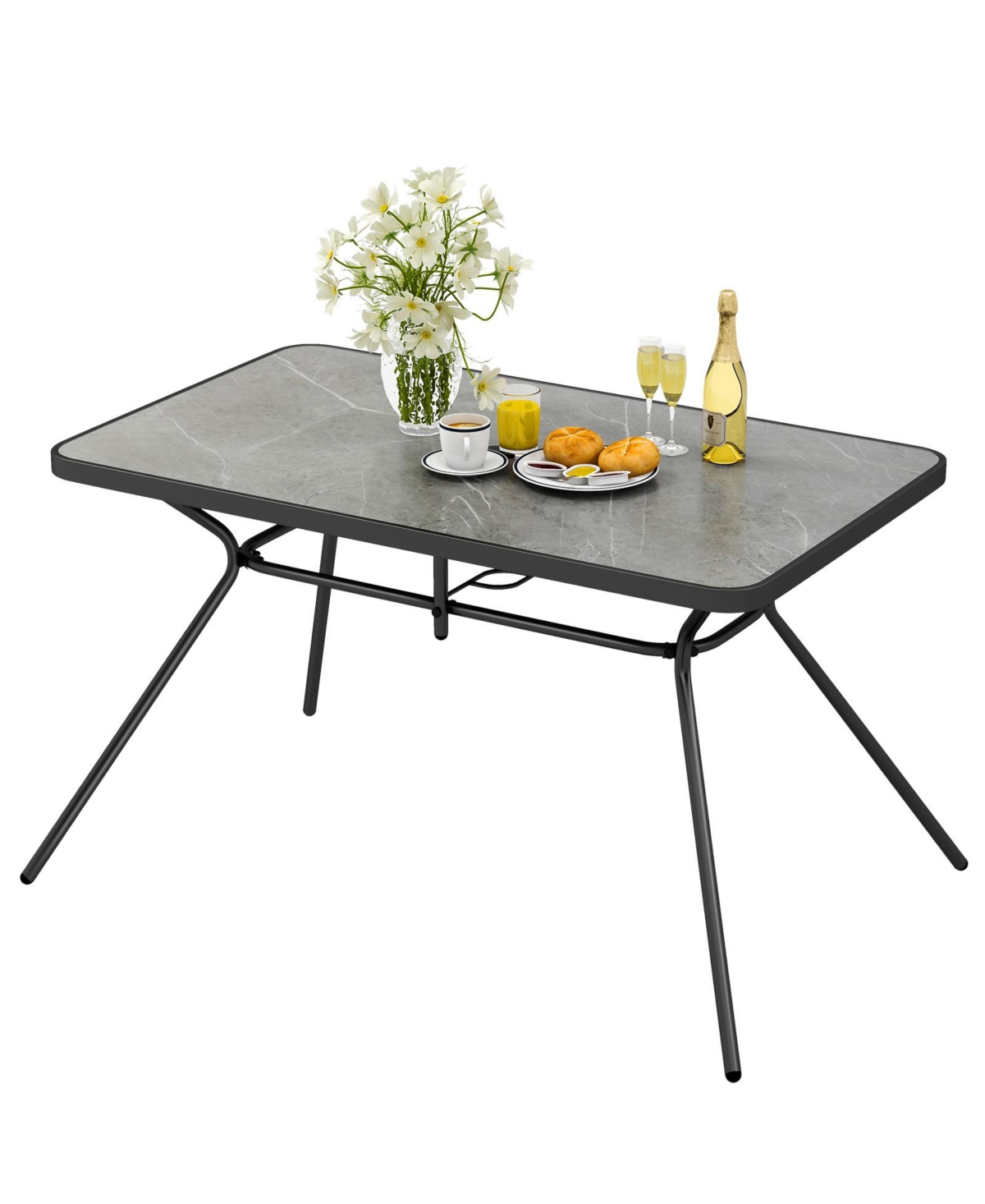 Sugift Patio Rectangle Dining Table with Umbrella Hole