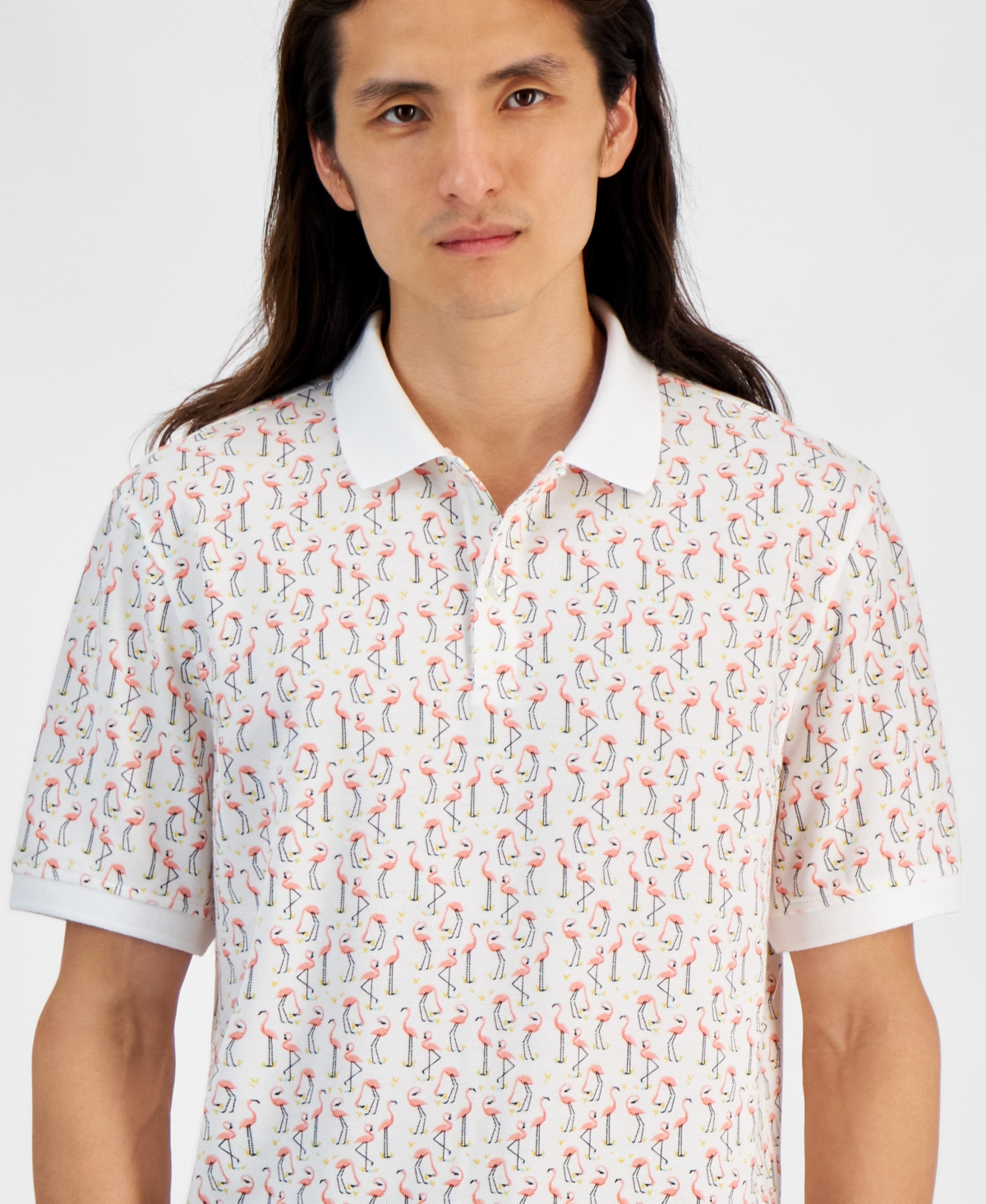 Club Room Men's Flamingo State Regular-Fit Printed Performance Pique Polo Shirt, Created for Macy's