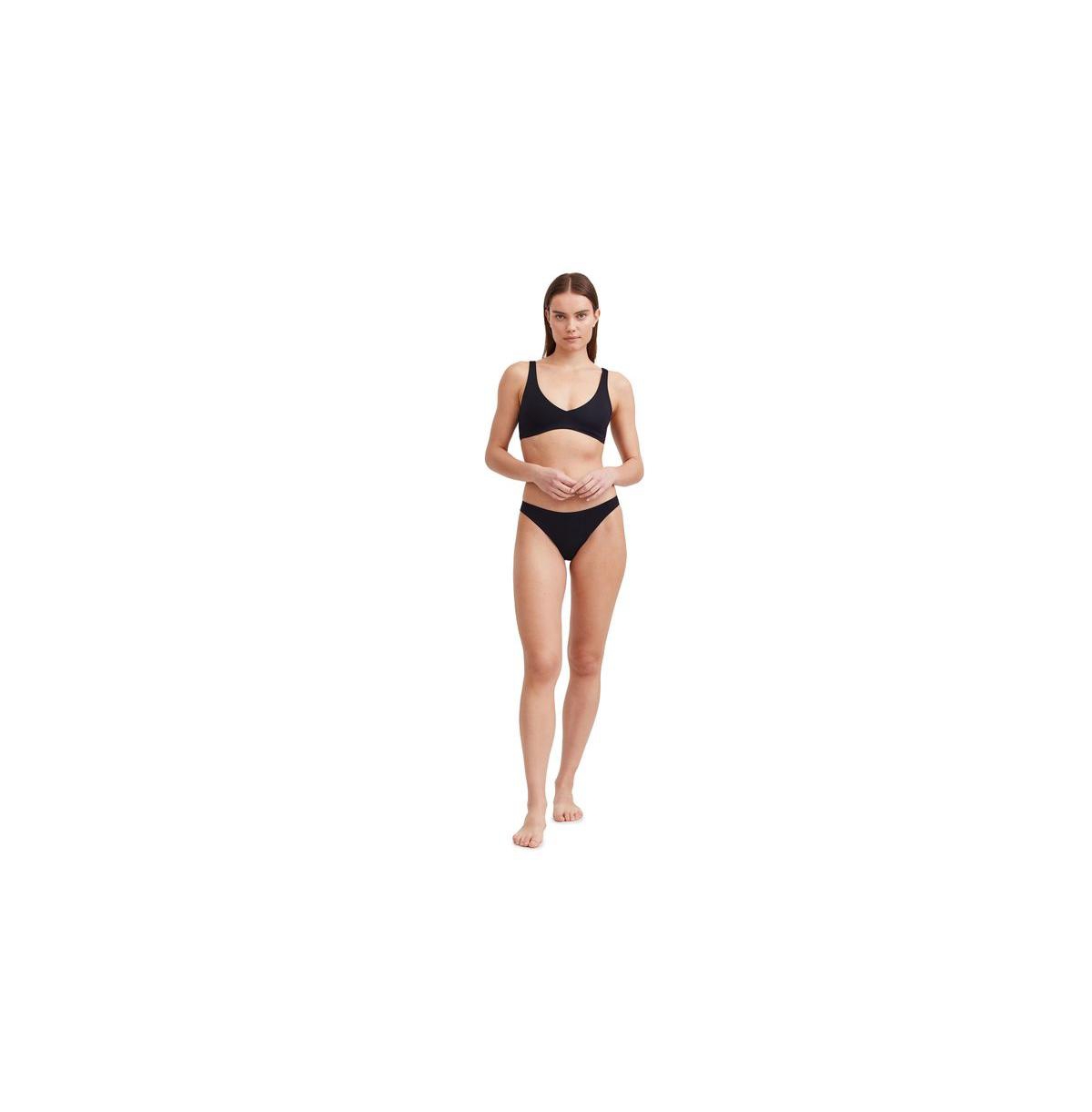 Women's Solid V Neck Bikini Bra Swim Top - Black