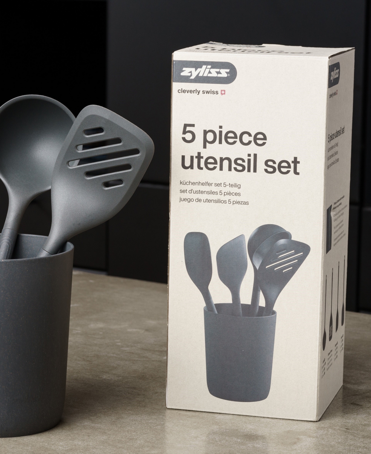 ZYLISS 5-PC. SILICONE & NYLON UTENSIL AND STORAGE CONTAINER SET 