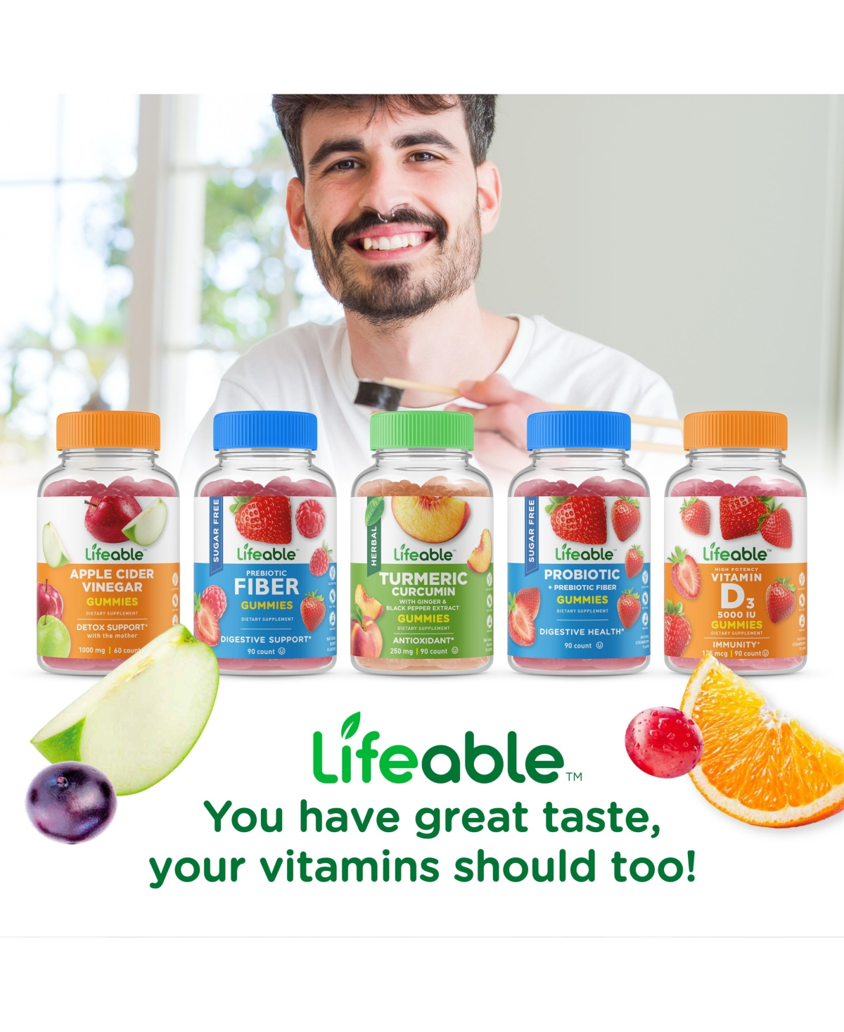 Lifeable Probiotics for Men 10 Billion Cfu Gummies - Healthy Digestive And Immune Functions - Great Tasting, Dietary Supplement Vitamins - Gummies