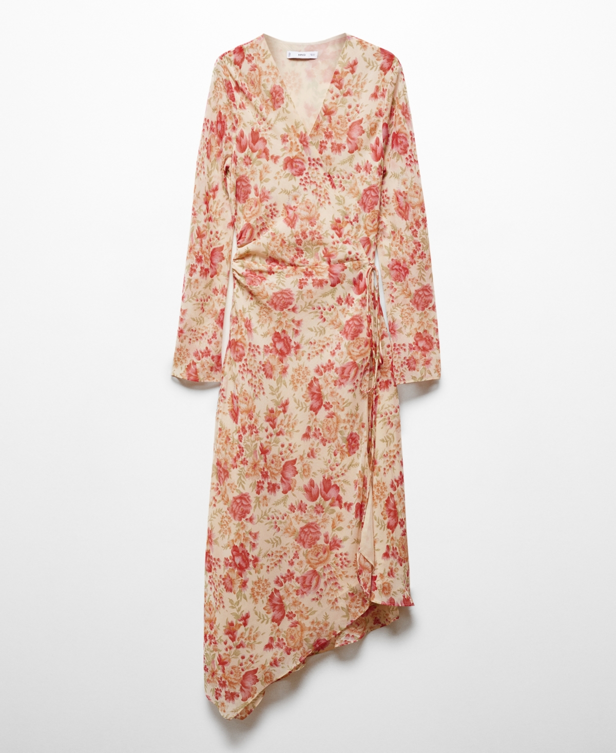 Shop Mango Women's Asymmetrical Hem Floral Dress In Light Beige
