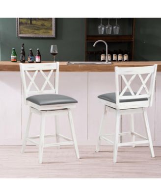 2 Pieces 25 Inch Swivel Counter Height Barstool Set with Rubber Wood Legs