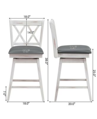 2 Pieces 25 Inch Swivel Counter Height Barstool Set with Rubber Wood Legs