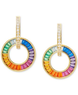kate spade new york - Gold-Tone Pav&eacute; & Multicolor Mixed Stone Circle Charm Hoop Earrings