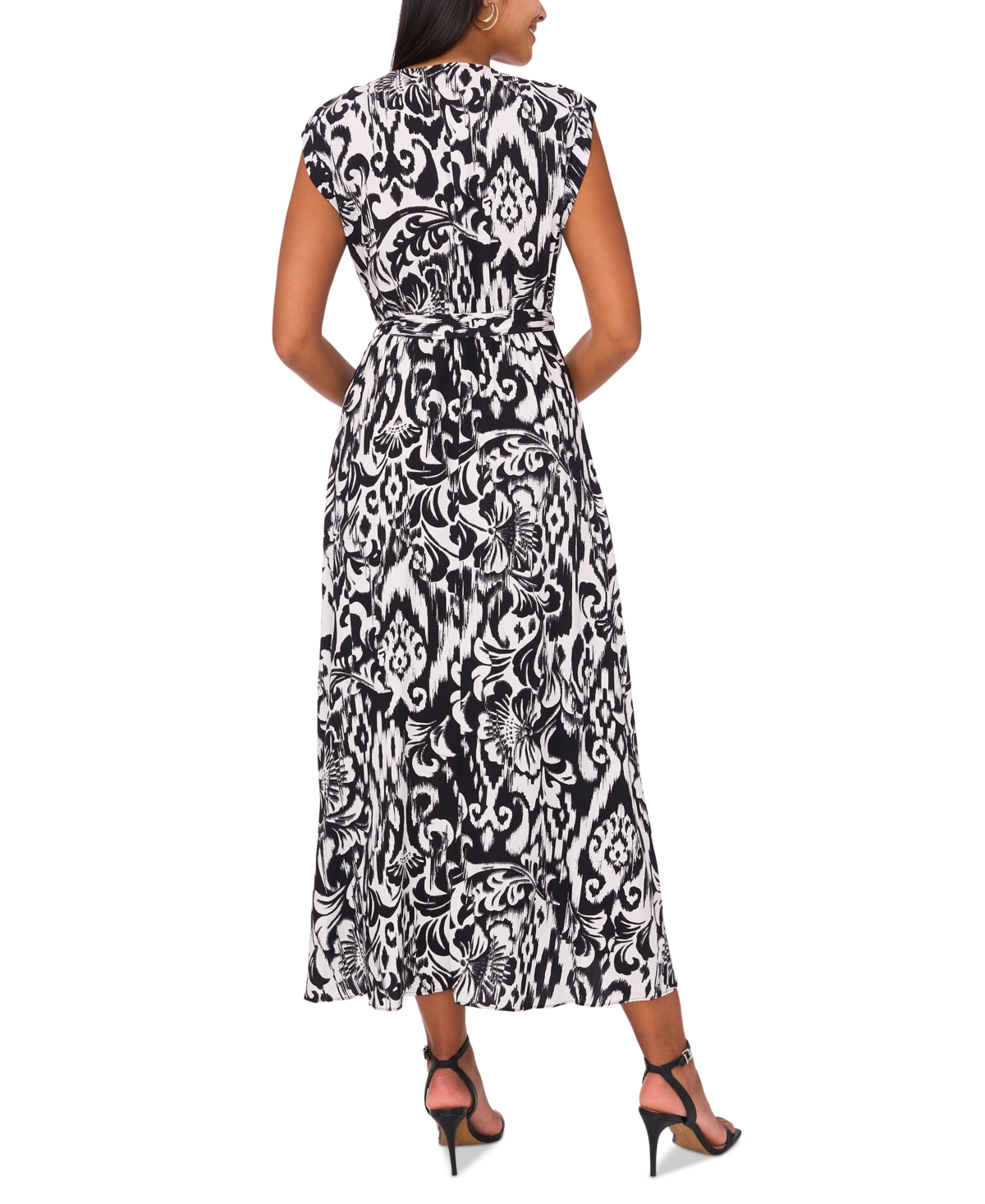 Sam & Jess Women's Printed V-Neck Belted Maxi Dress - Black  White