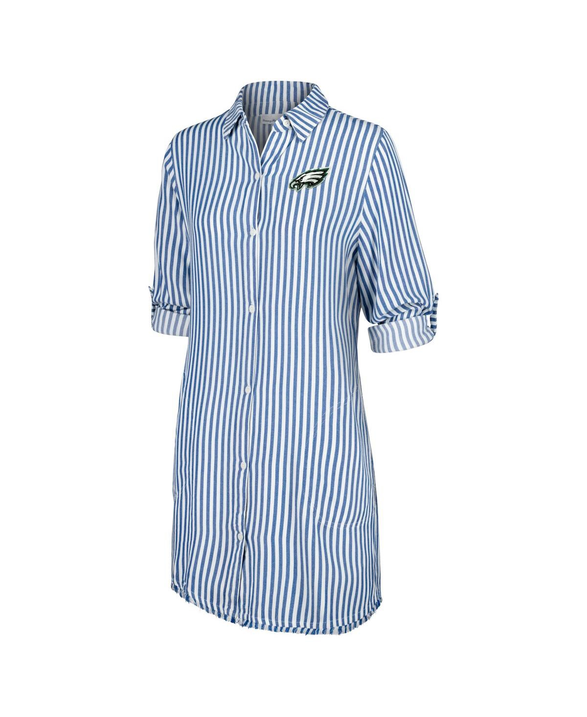 Shop Tommy Bahama Women's Blue/white Philadelphia Eagles Chambray Stripe Cover-up Shirt Dress In Eagles-cha