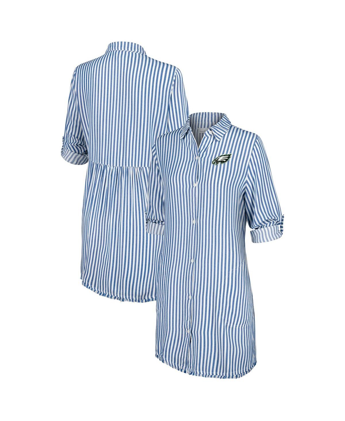 Women's Blue/White Philadelphia Eagles Chambray Stripe Cover-Up Shirt Dress - Eagles-cha