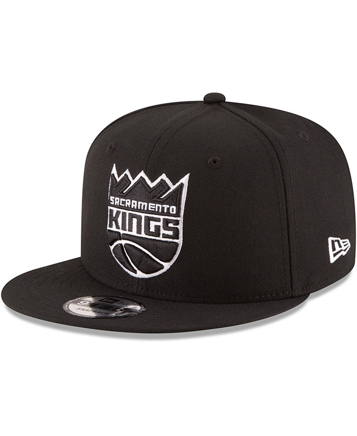 New Era Men's Black Sacramento Kings Black White Logo 9fifty Adjustable Snapback Hat - Black