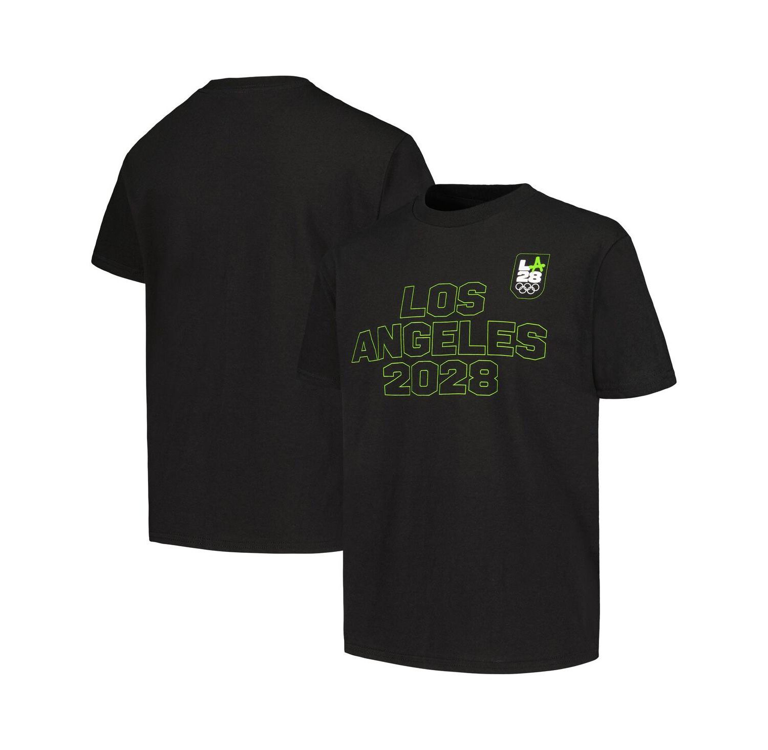 Big Boys and Girls Black LA28 Neon Outline T-Shirt