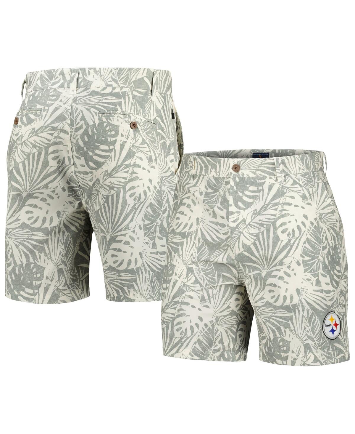 Men's Gray Pittsburgh Steelers Sandwashed Monstera Print Amphib Shorts - Black
